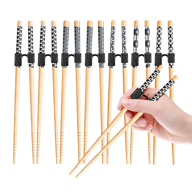 LYART 7 Pairs Reusable Training Chopsticks Helpers for Kids Adults Trainers Beginner and Each Age Learner  Non-Slip and Portable Practice Wooden Chopsticks Hinges Connector Set (1.Japanese stamp) - Image 1